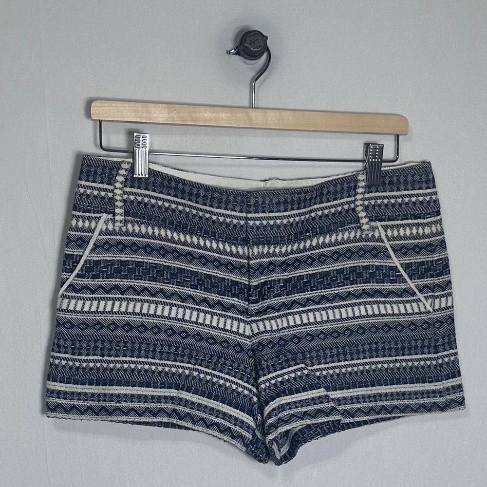 Alice + Olivia Navy White Geometric Jacquard Cady Shorts Women Size 4 6
